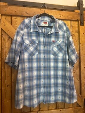 Wrangler western polo button up collared shirt plaid cowboy 3XL geometric